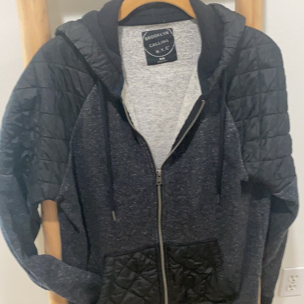 Mixed quilted/slub knit black/grey sweat jacket M
